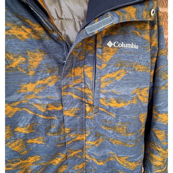 Columbia Mens Large Interchange Jacket Blue/Gold Camouflage Waterproof Coat - Picture 5 of 12